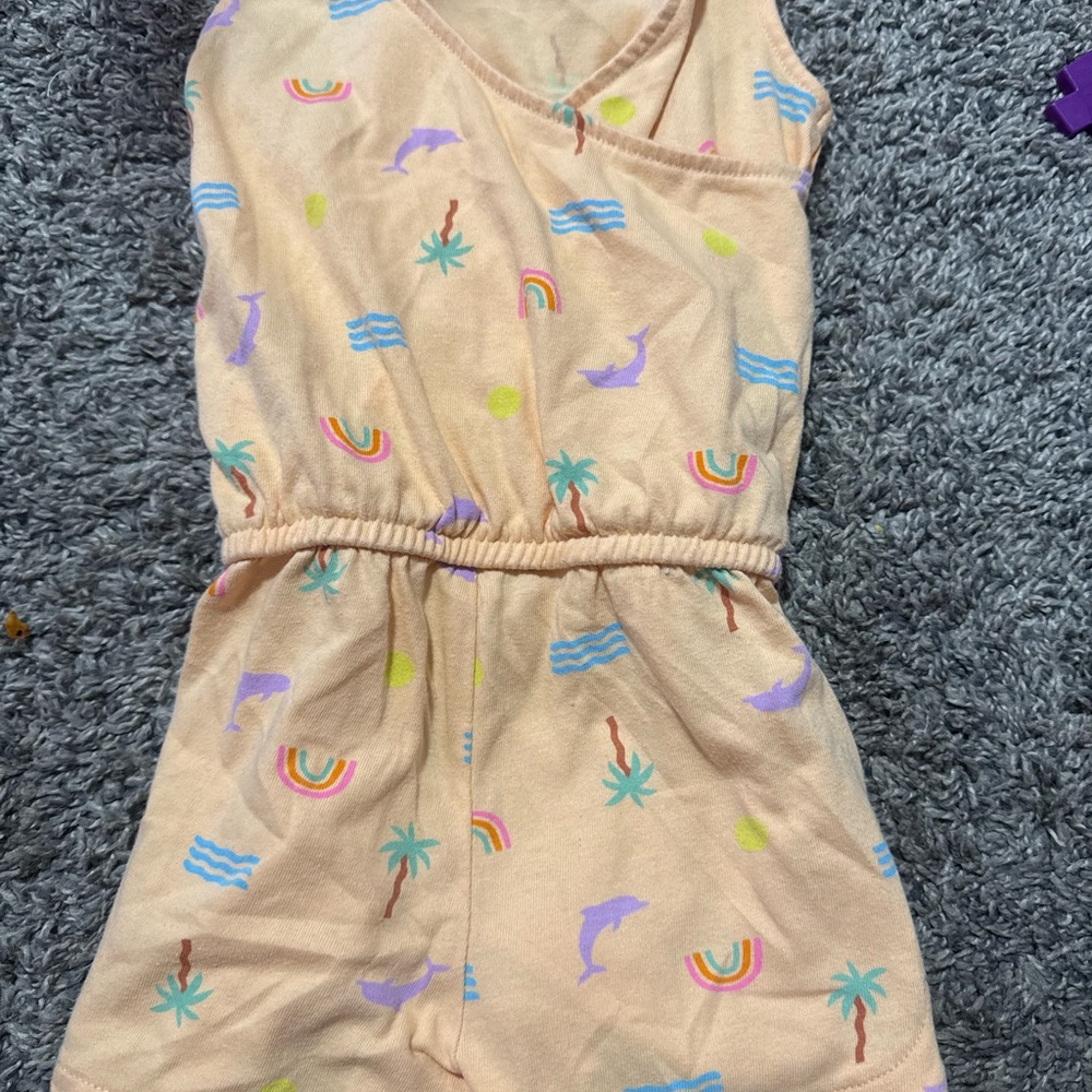 Cat & Jack Peach Girls Romper with Pastel Accents